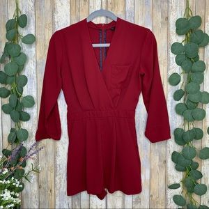 TopShop Wine Wrap Front 3/4 Sleeve Romper